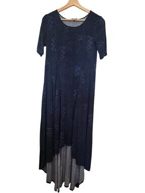 Anouk Indigo Boho Print Casual High-Low Short Sleeve Maxi Dress Size S EUC